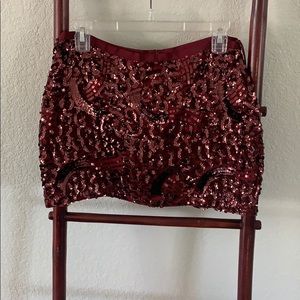 Burgundy Sequin Mini Skirt